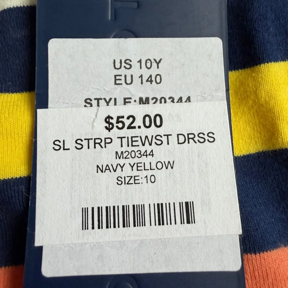 Toobydoo Striped‎ Tie-Waist Dress Kids Size 10 Navy Yellow Multi